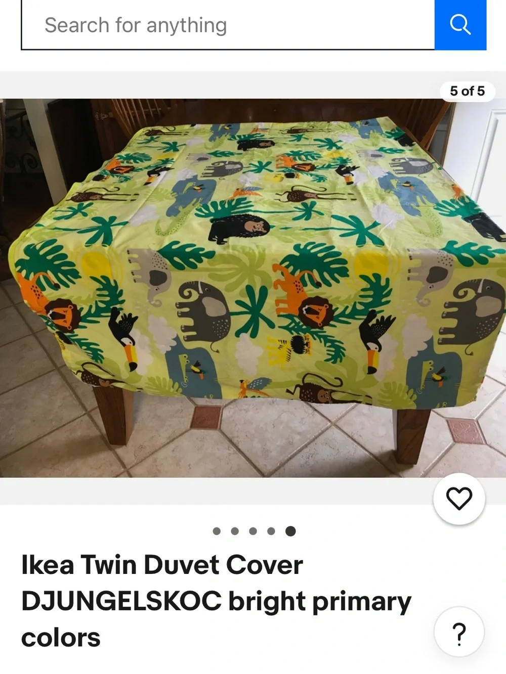 IKEA Multicolor Jungle Animal Cotton Duvet Cover w/Yellow & Blue Accents | Twin